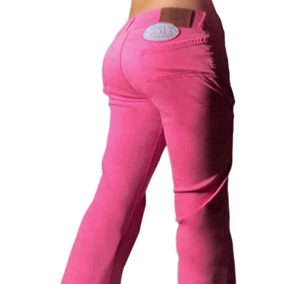Vintage Hot Pink and Blue Von Dutch Low-Rise Flare Jeans